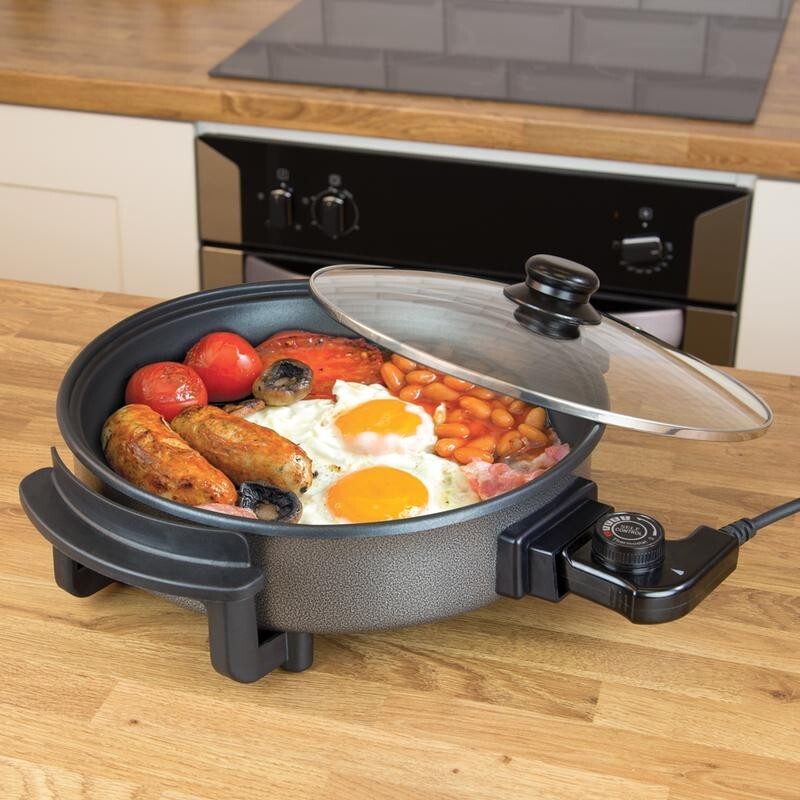 30cm Electric Cooker Pan Non-Stick Adjustable Thermostat Lid & Cable