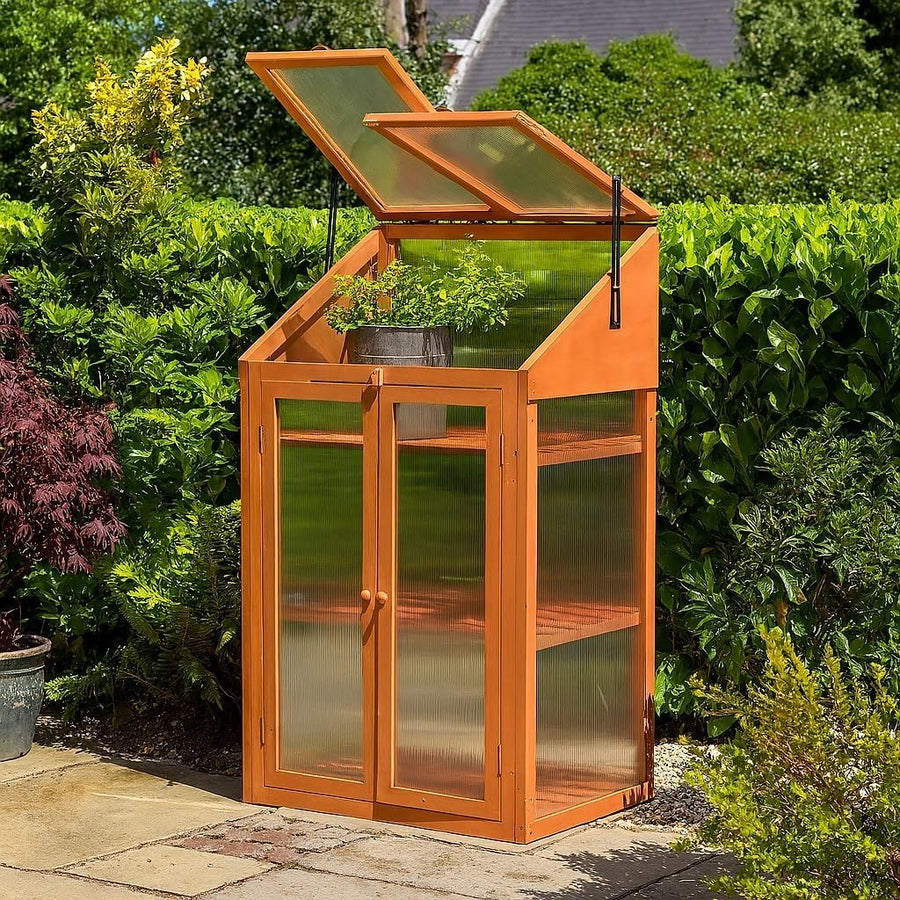 Premium Wooden Mini Greenhouse 3-Tier Cold Frame UV-Proof Adjustable Roof