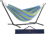 Double Cotton Hammock with Stand 204kg Capacity Portable Indoor Outdoor Relax