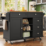 Rolling Kitchen Island Cart with Adjustable Storage & Mobile/Fix Design