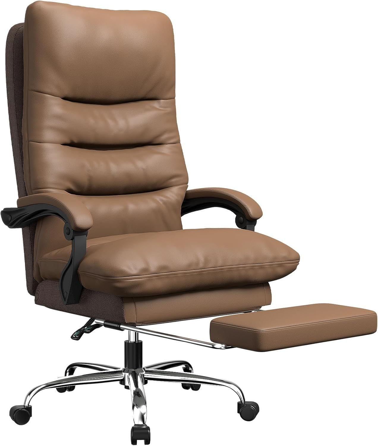 Big & Tall Ergonomic Office Chair Executive Adjustable Footrest Brown Faux Leath