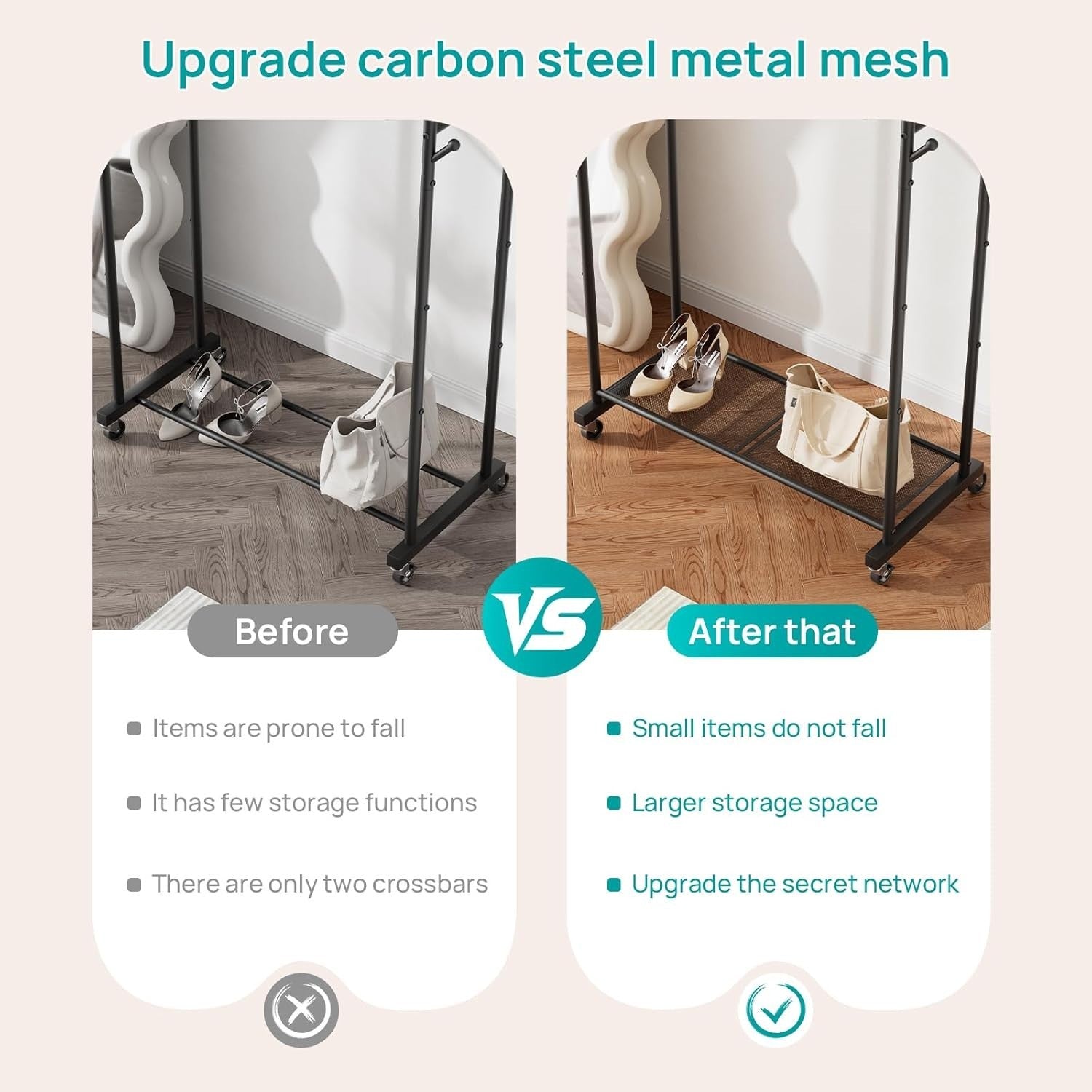 Heavy Duty Clothes Rail with Wheels & Shelf – Black 43×91×145cm