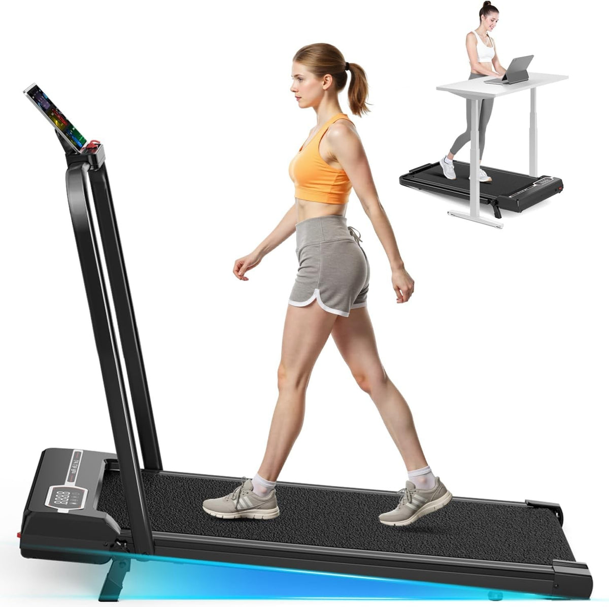 Foldable Incline Walking Treadmill 8KM/H Ultra Quiet Home Office Gym