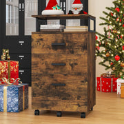 Rustic Mobile Filing Cabinet 3 Drawer Rolling Printer Stand Open Shelf