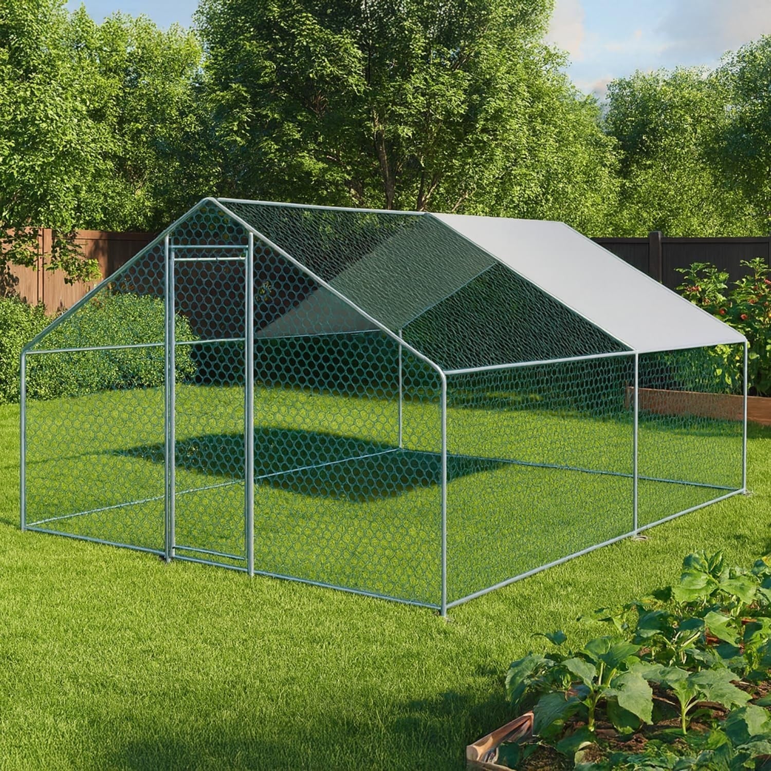 4x3m Walk In Chicken Run Metal Pet Enclosure 195cm