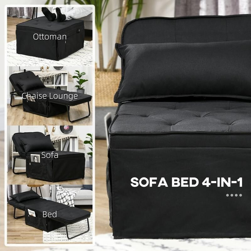 4-in-1 Folding Chair Bed w/ Pillow & Pockets – Recliner, Ottoman, Sleeper
