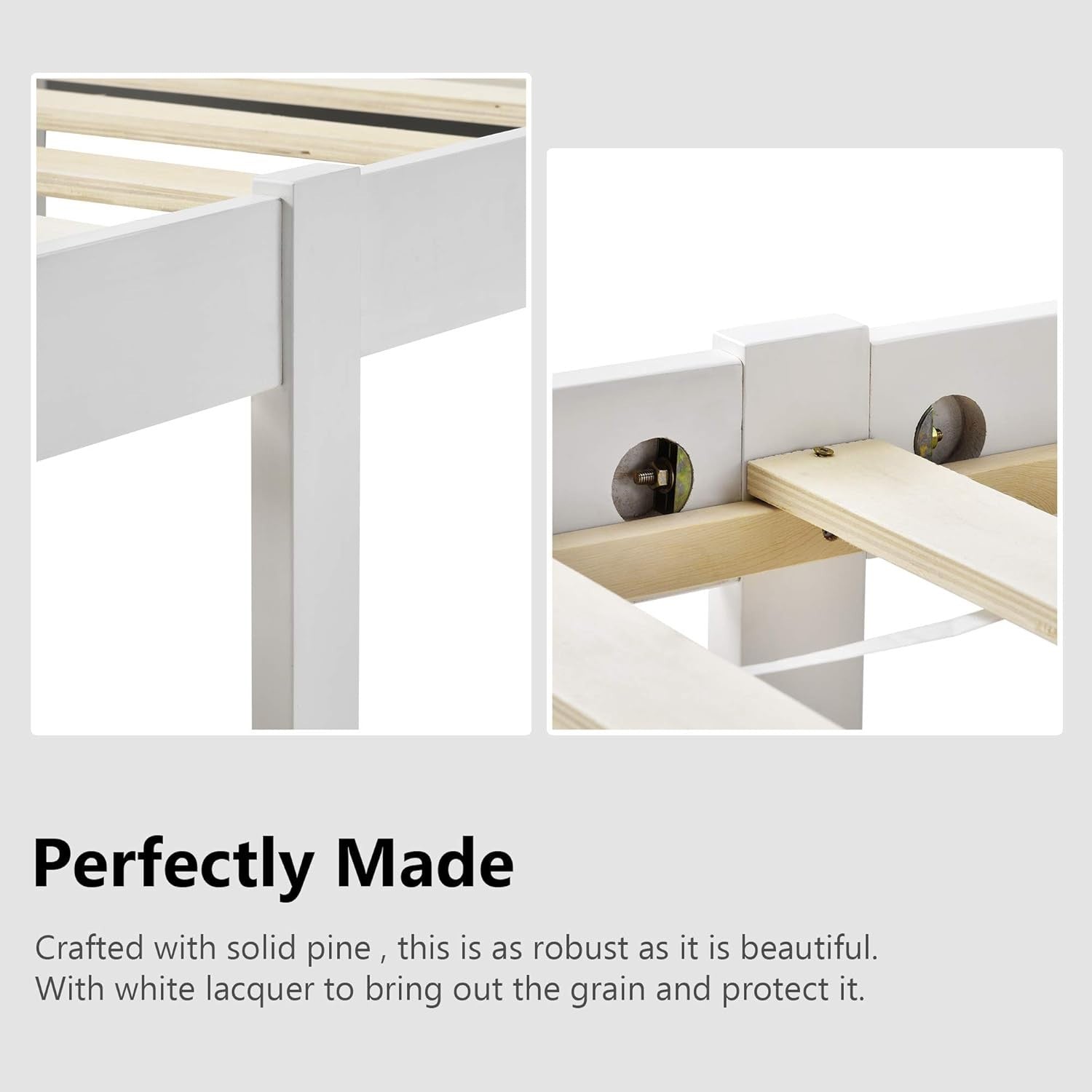 Wood Bed Frame 90x190cm White Pine Kids Single Slat Compact Durable UK
