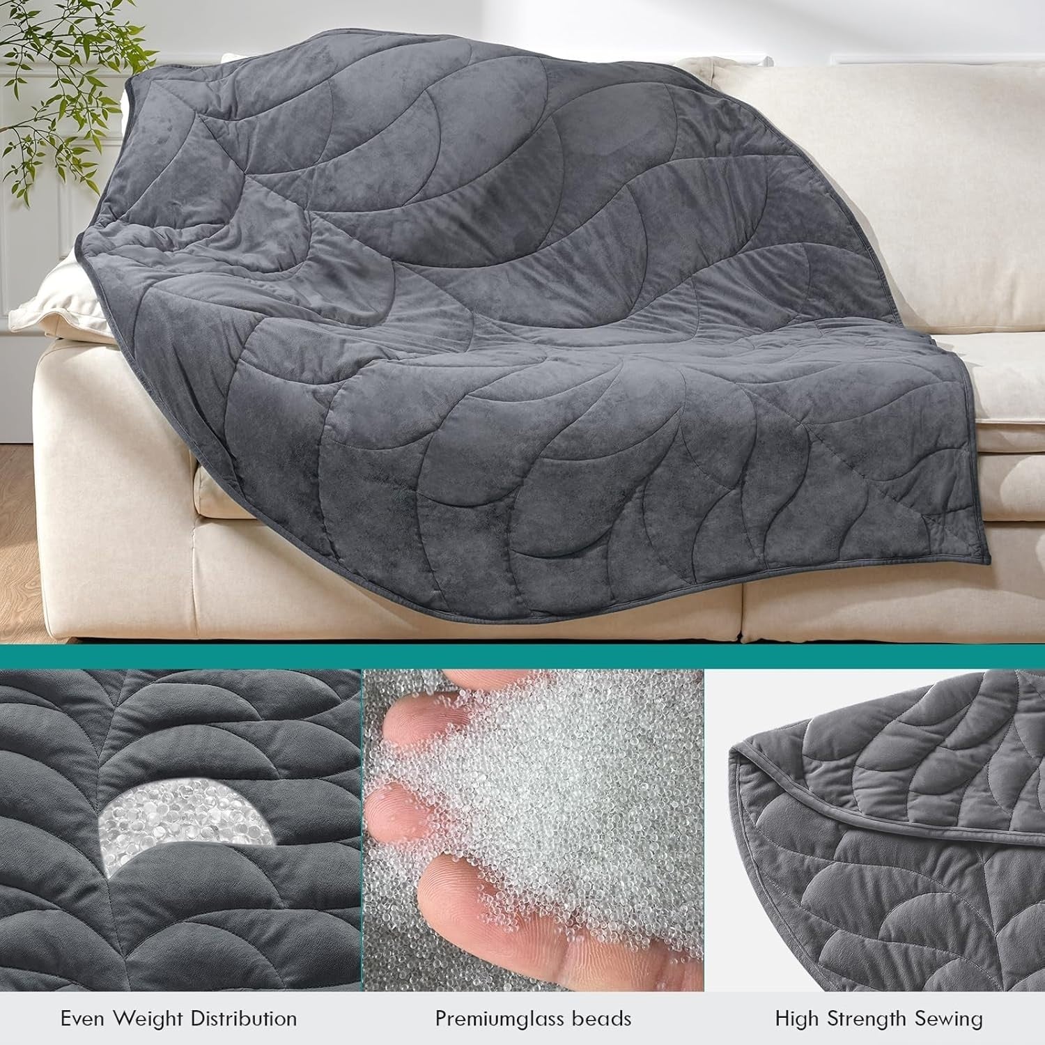 Weighted Blanket 10lbs Grey 60x78 Soft Heavy Blanket for Adults