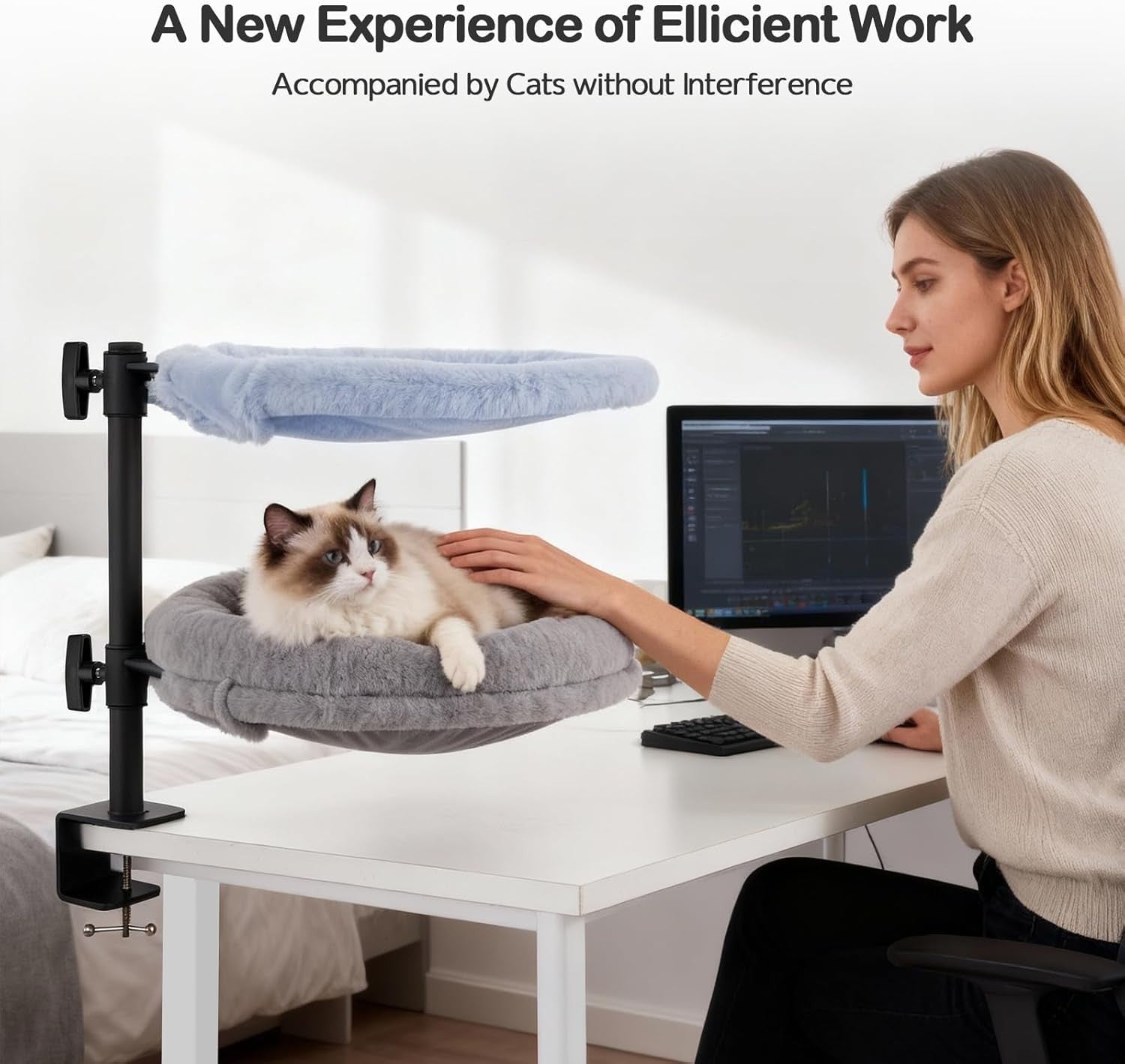 Dual Desk Cat Bed Rotating Cat Hammock for 2 Cats Adjustable Perch