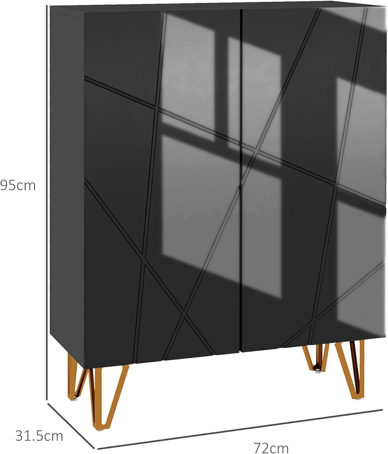 Slim High Gloss Black Shoe Cabinet with Soft-Close Doors & Adjustable Shelves