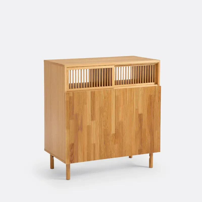 Solid Oak Home Bar Cabinet Sliding Doors Drinks Storage Unit 90x95x47 cm