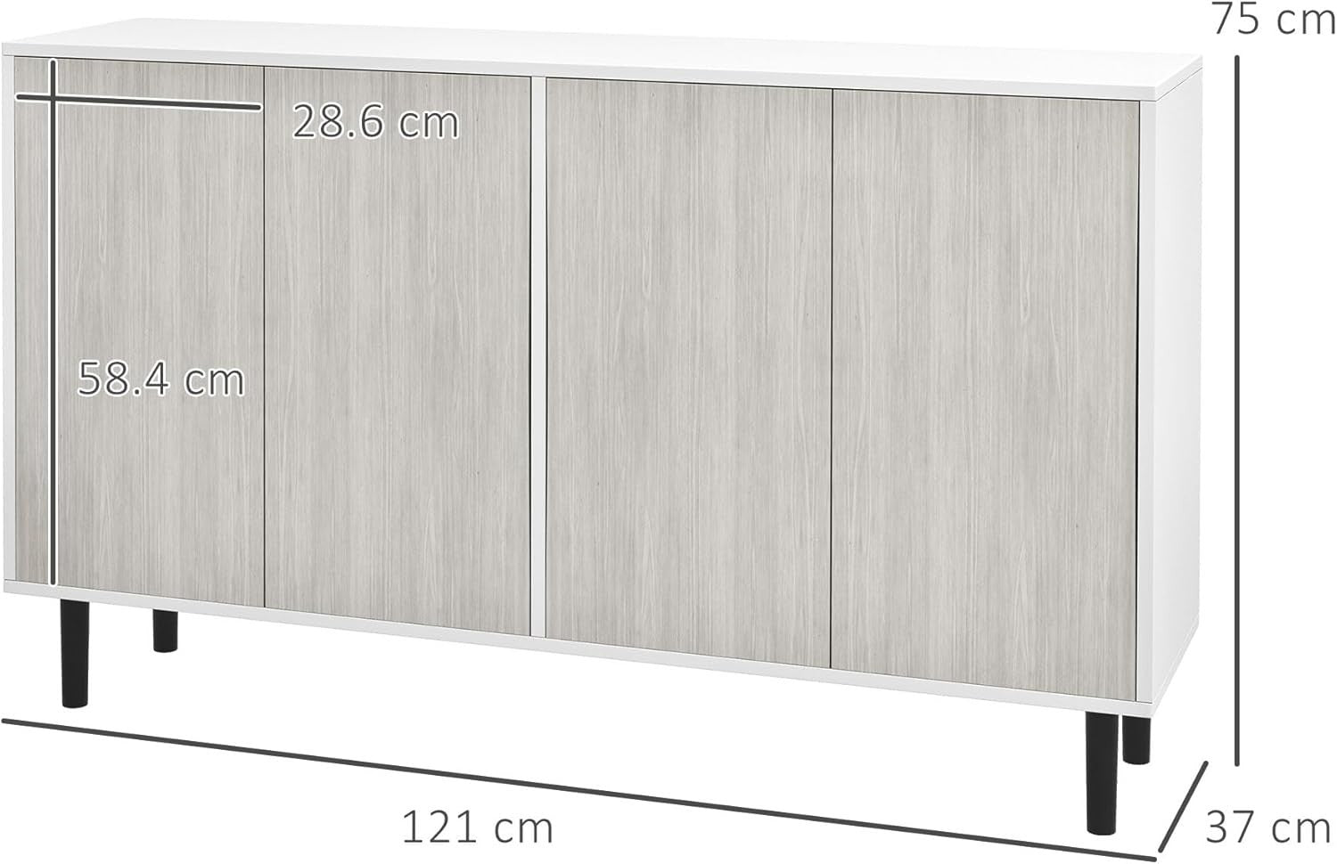 White Modern Sideboard with 4 Doors & Adjustable Shelves – Kitchen Storage