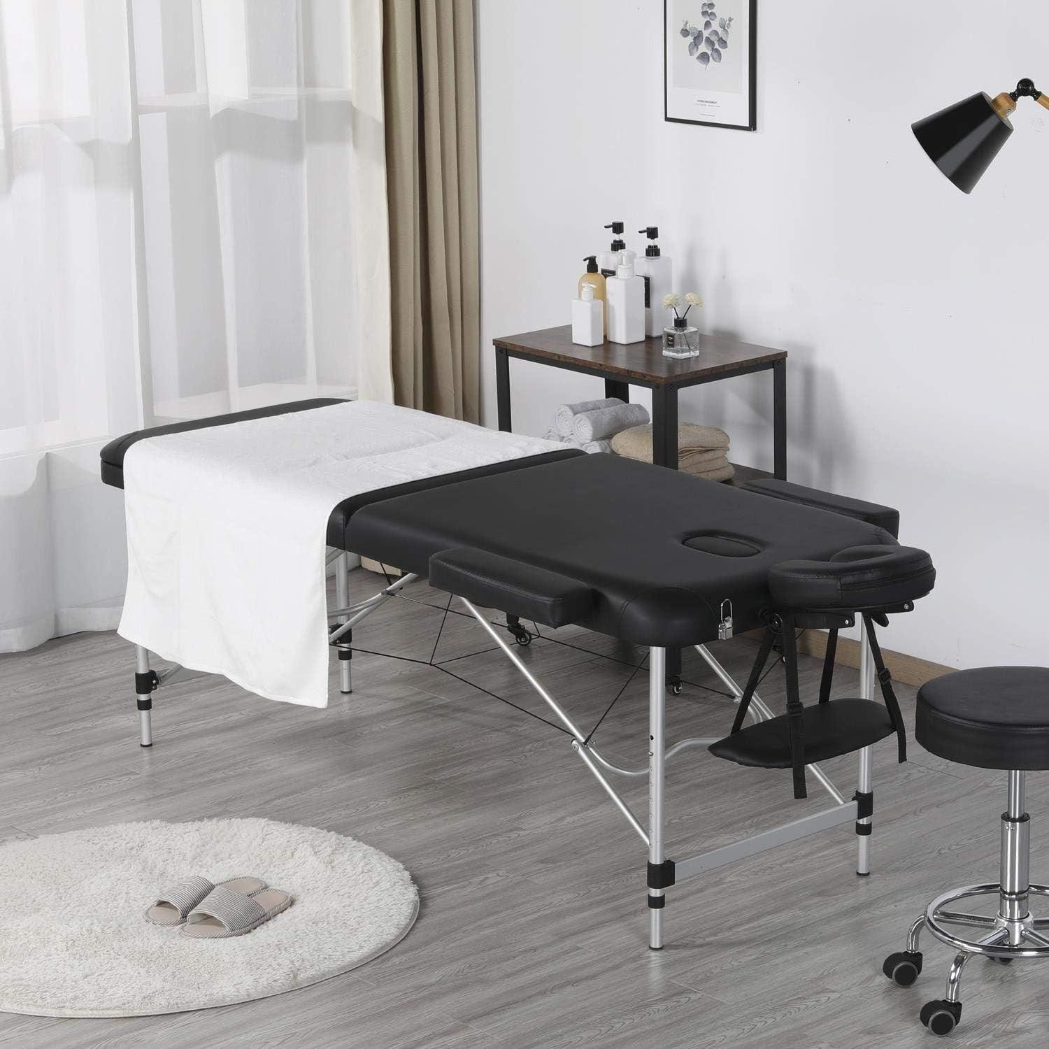 Portable 3 Section Massage Table with Saddle Stool Set Adjustable Spa Beauty Bed