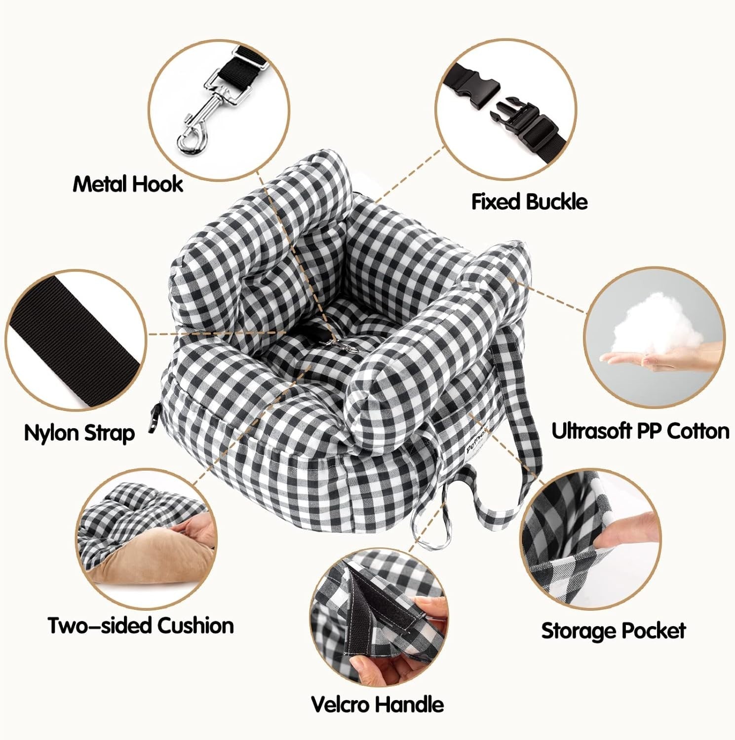 Dog Booster Seat Travel Carrier Bed Safety Leash Small Dogs Checkered