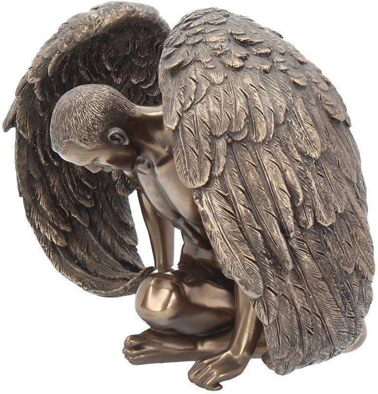 Bronze Angel Figurine 20cm Resin Winged Statue Home Decor Spiritual Ornament