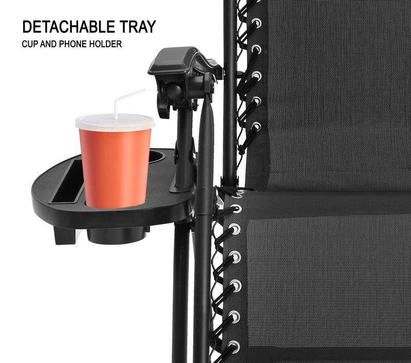 Zero Gravity Reclining Garden Chairs Set of 2 – Folding Sun Loungers w/ Cup Hold