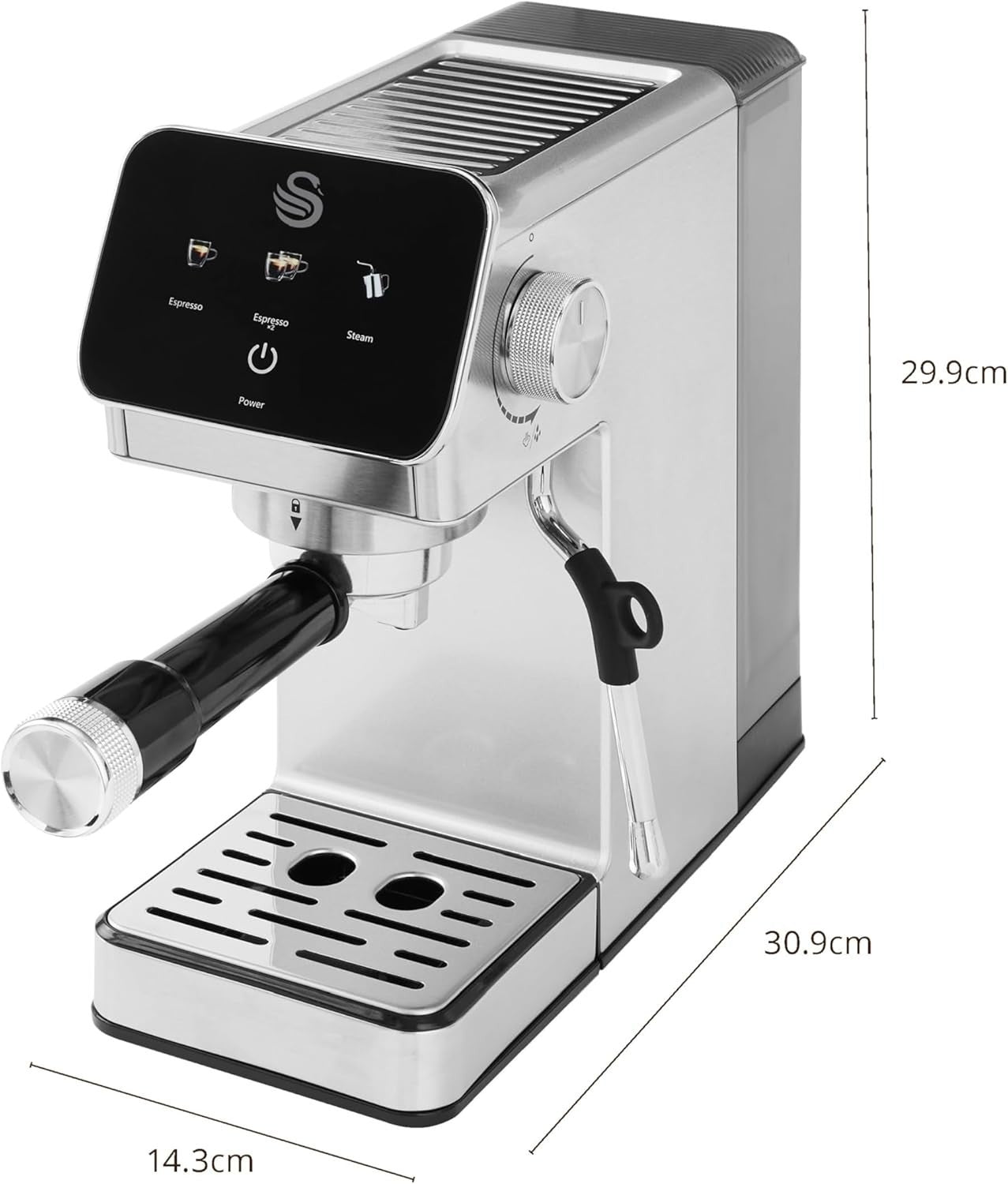 Compact Digital Espresso Machine 20 Bar Pump Milk Frother Stainless Steel 1.2L
