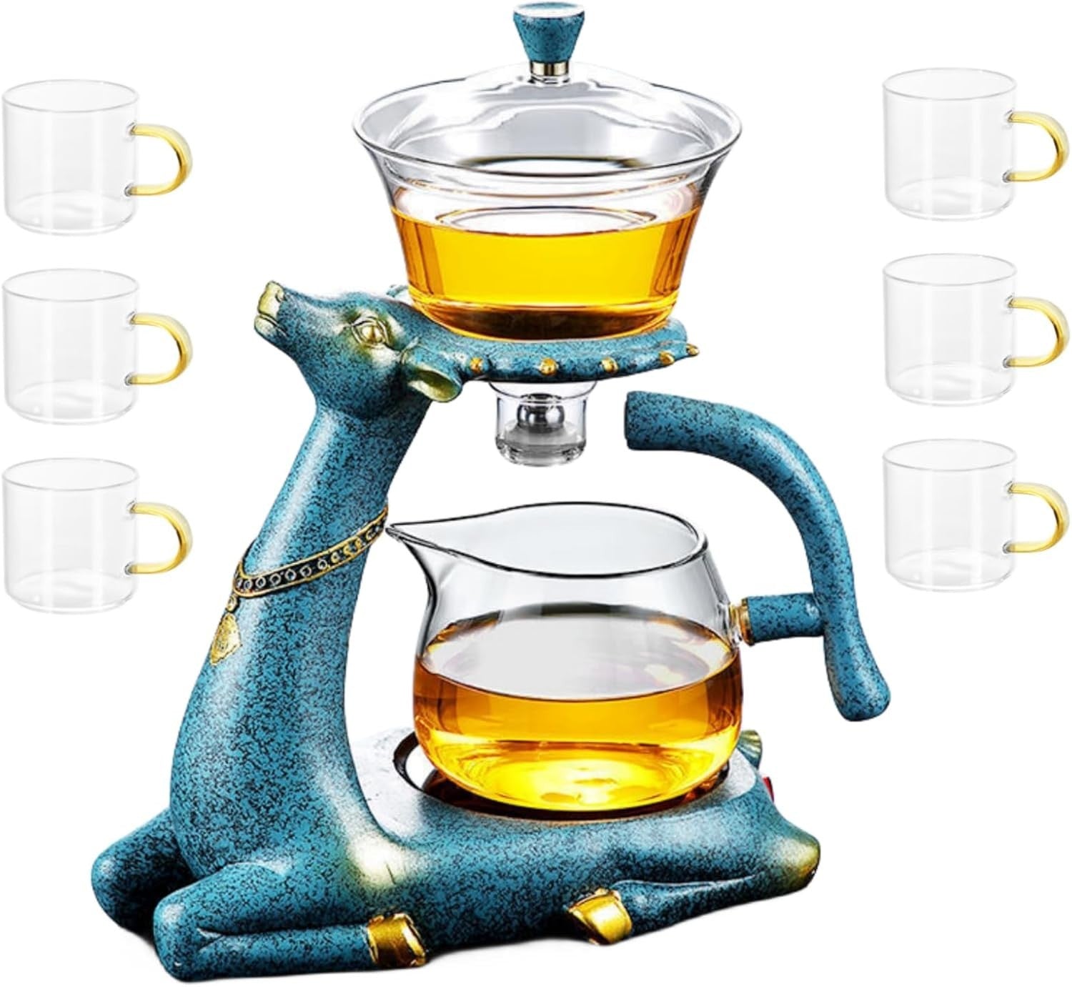 Kungfu Glass Tea Set 1440ml Magnetic Teapot 6 Cups Heat Resistant