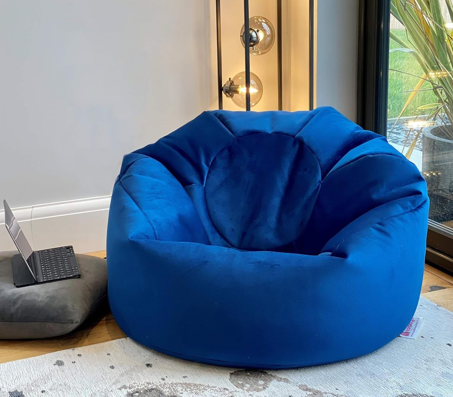 Plush Velvet Beanbag Chair Large Soft Lounger Indoor Floor Seating Marine Blue