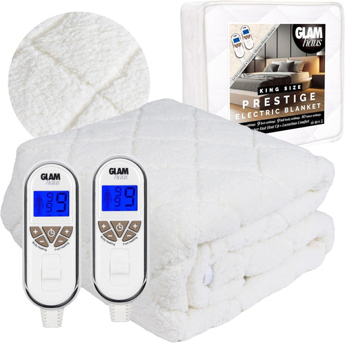 Electric Heated Blanket King Size Sherpa Fleece 9 Heat Dual Control Timer