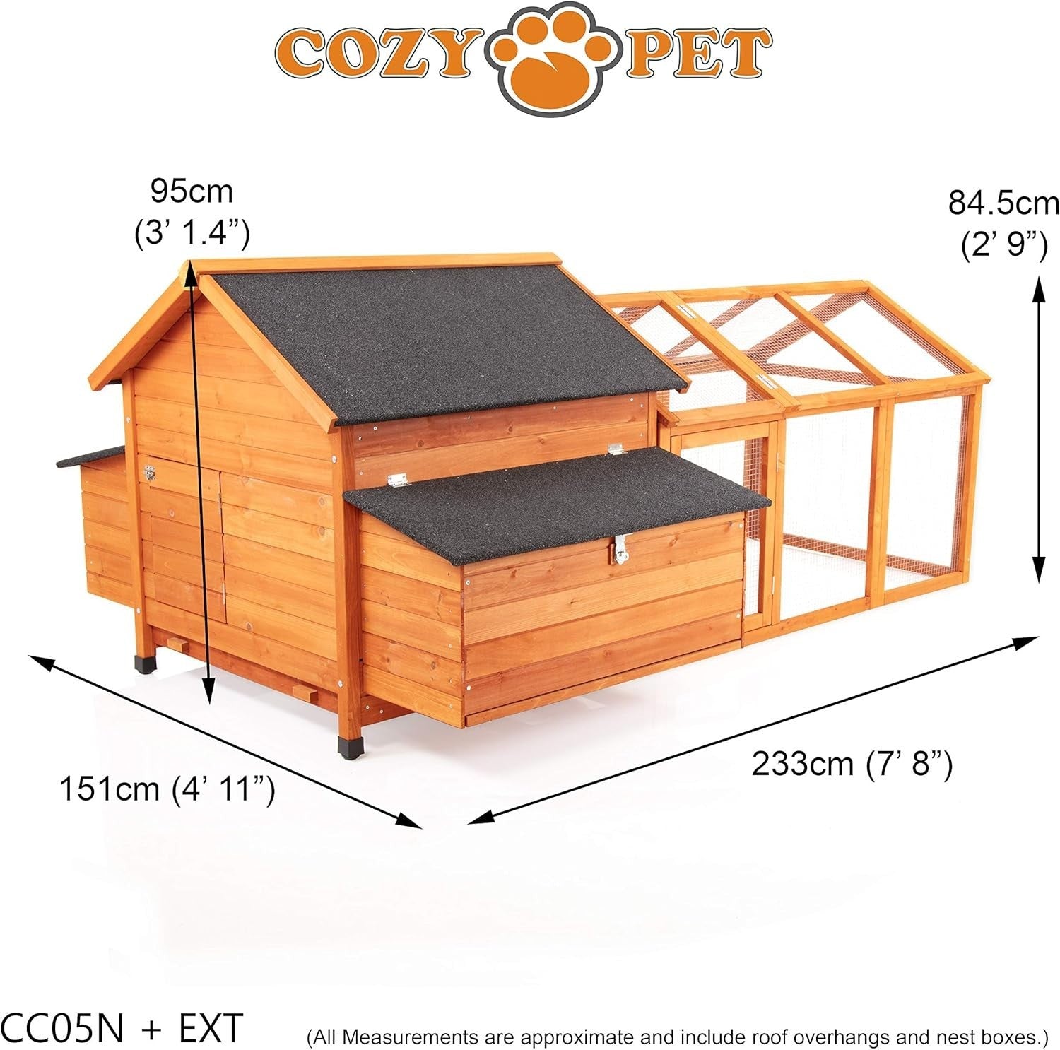 Extra Large Chicken Coop with Run Wooden Hen House Nest Boxes 12 Birds