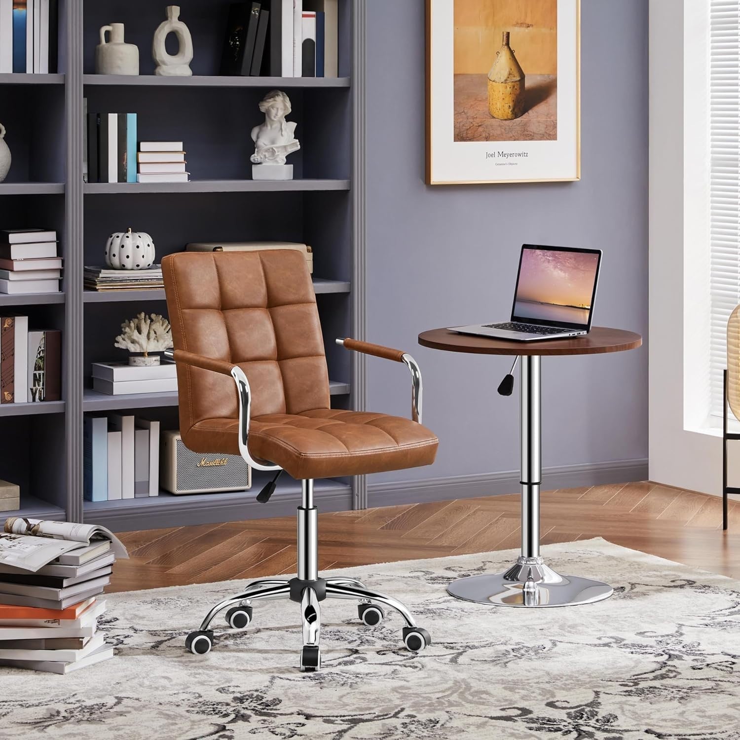 Retro Brown Faux Leather Office Desk Chair Adjustable Swivel Task Rolling Seat