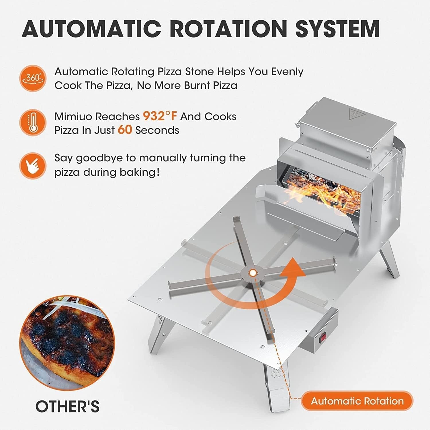 Outdoor Wood Pellet Pizza Oven 500°C Rotating Stone | Portable BBQ Grill Garden