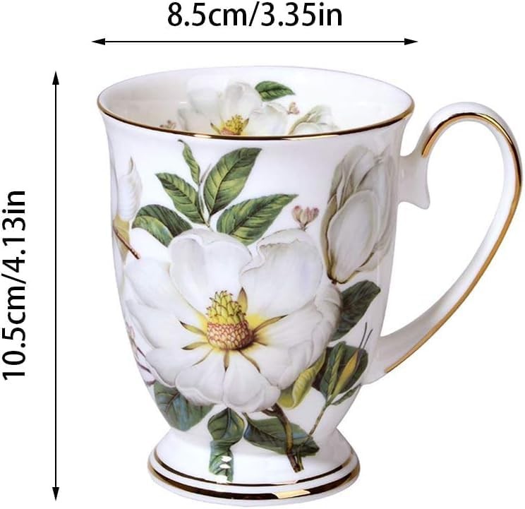 Floral Bone China Mug Set 4 Piece Coffee Tea Cups 11oz Gift Set