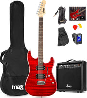 Full Size 22 Fret Electric Guitar Starter Kit w/ 40W Amp Red