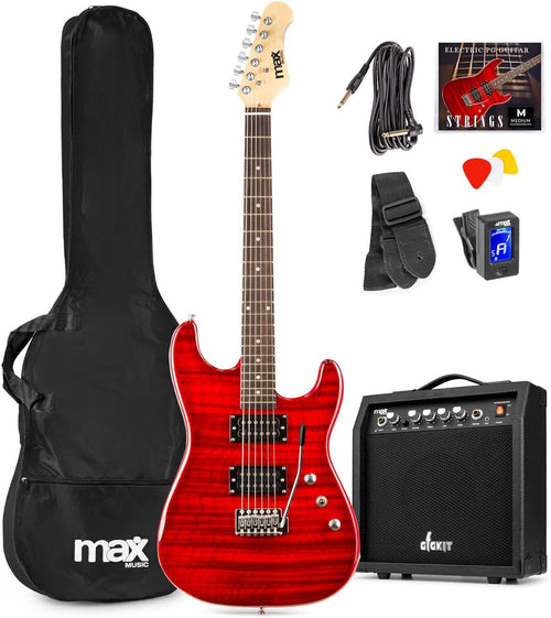 Full Size 22 Fret Electric Guitar Starter Kit w/ 40W Amp Red