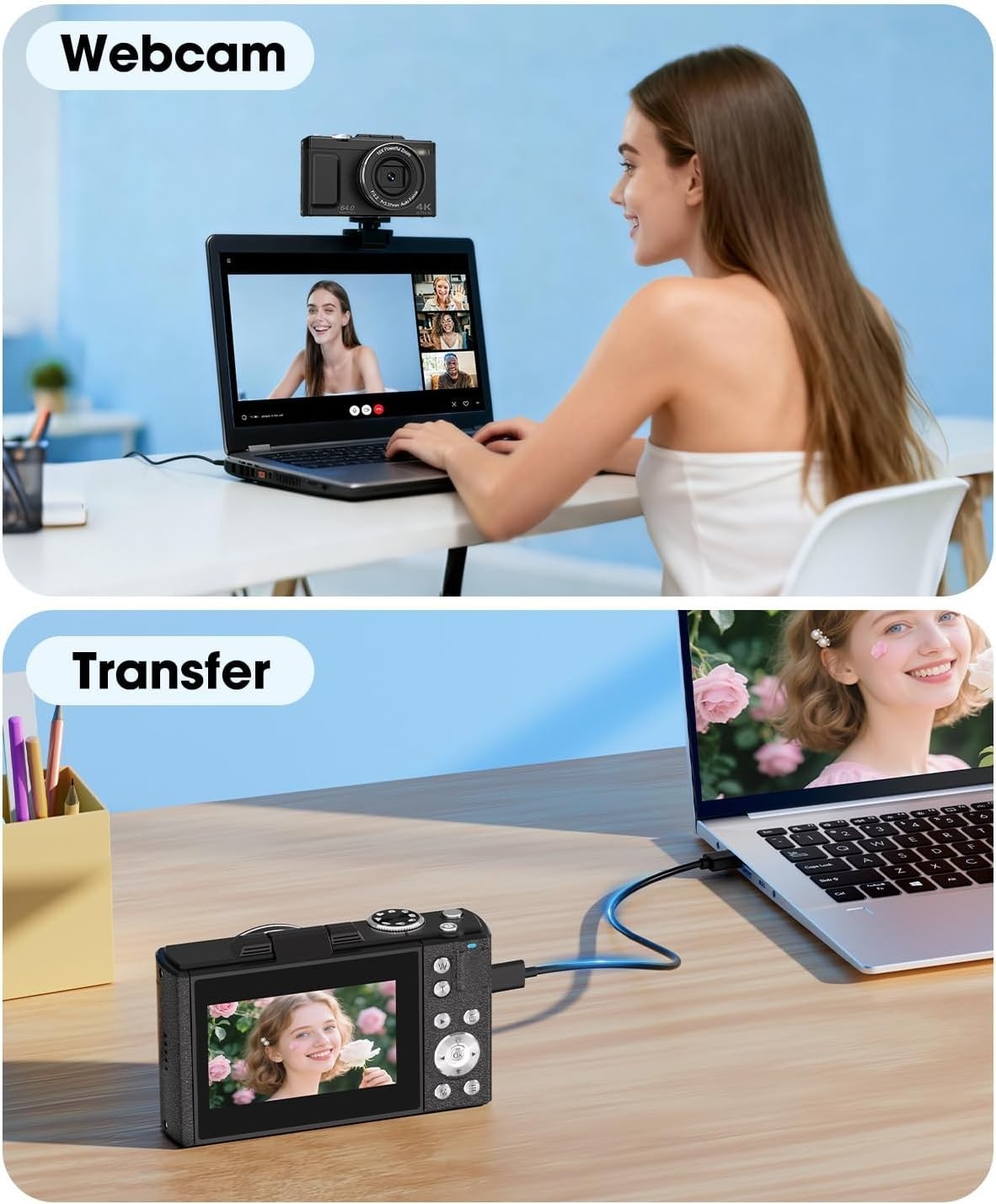4K 64MP Digital Camera Flip Screen Vlogging Camera 32GB 2 Batteries