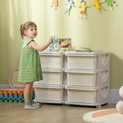 Kids Toy Storage Unit with 6 Drawers – Cream & Grey Plastic Cabinet