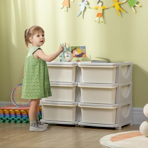 Kids Toy Storage Unit with 6 Drawers – Cream & Grey Plastic Cabinet