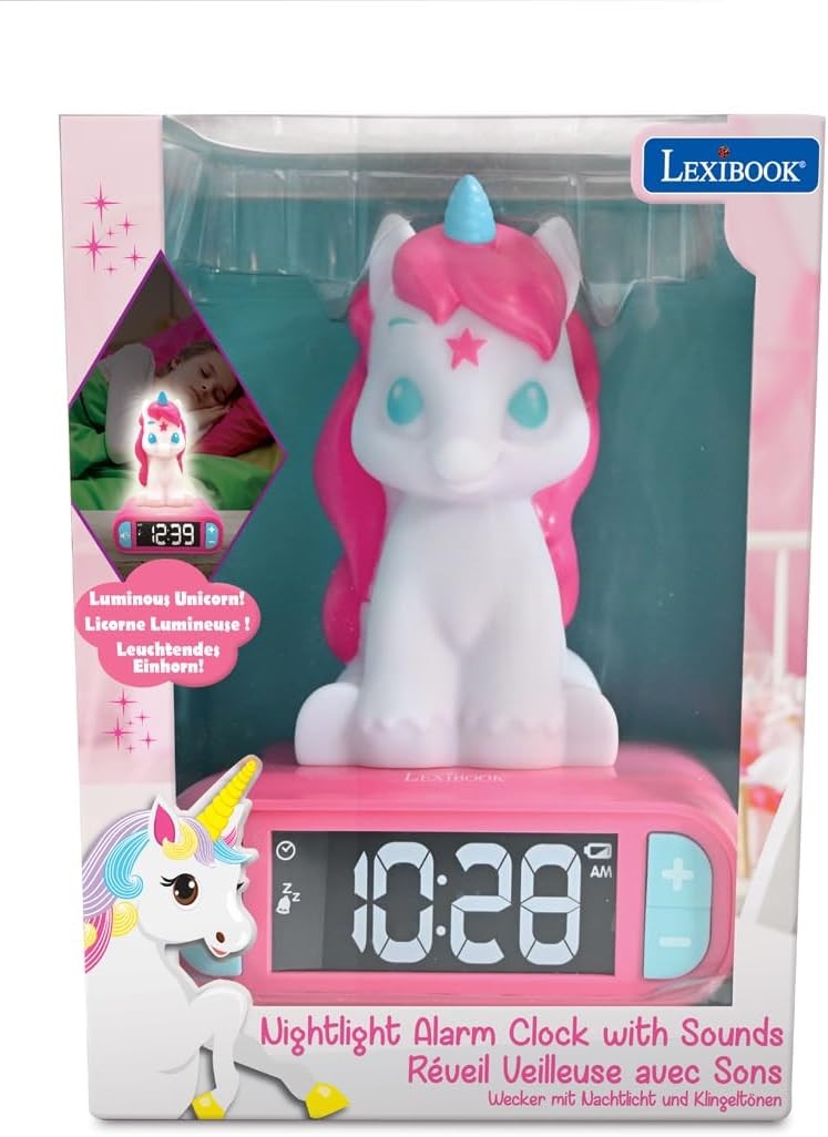 Pink Unicorn Night Light Alarm Clock LCD Snooze Kids Bedroom Bedside