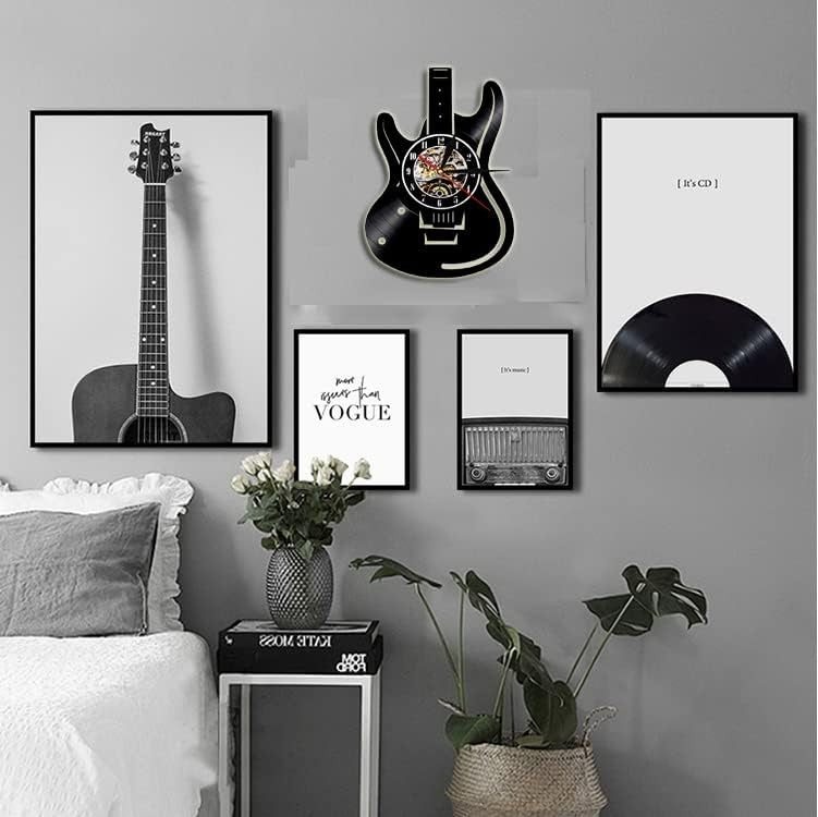 Guitar Vinyl Wall Clock with LED Light – 12" Music Note Decor for Bedroom & Stud