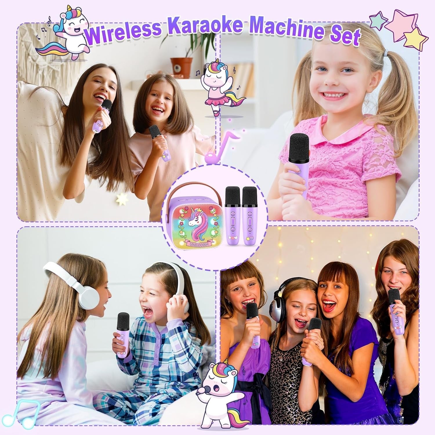 Mini Unicorn Karaoke Machine Kid Bluetooth Speaker 2 Mics