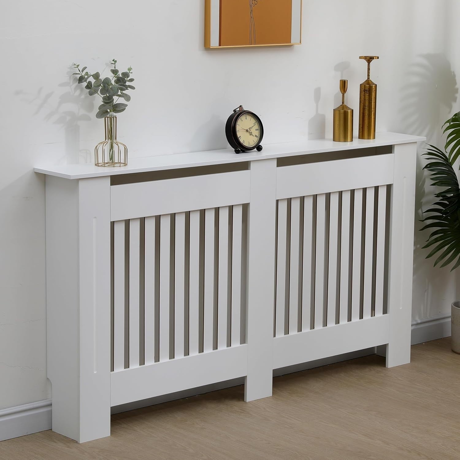 Large White Radiator Cover MDF Slatted Cabinet – Modern Grill Heater Shelf