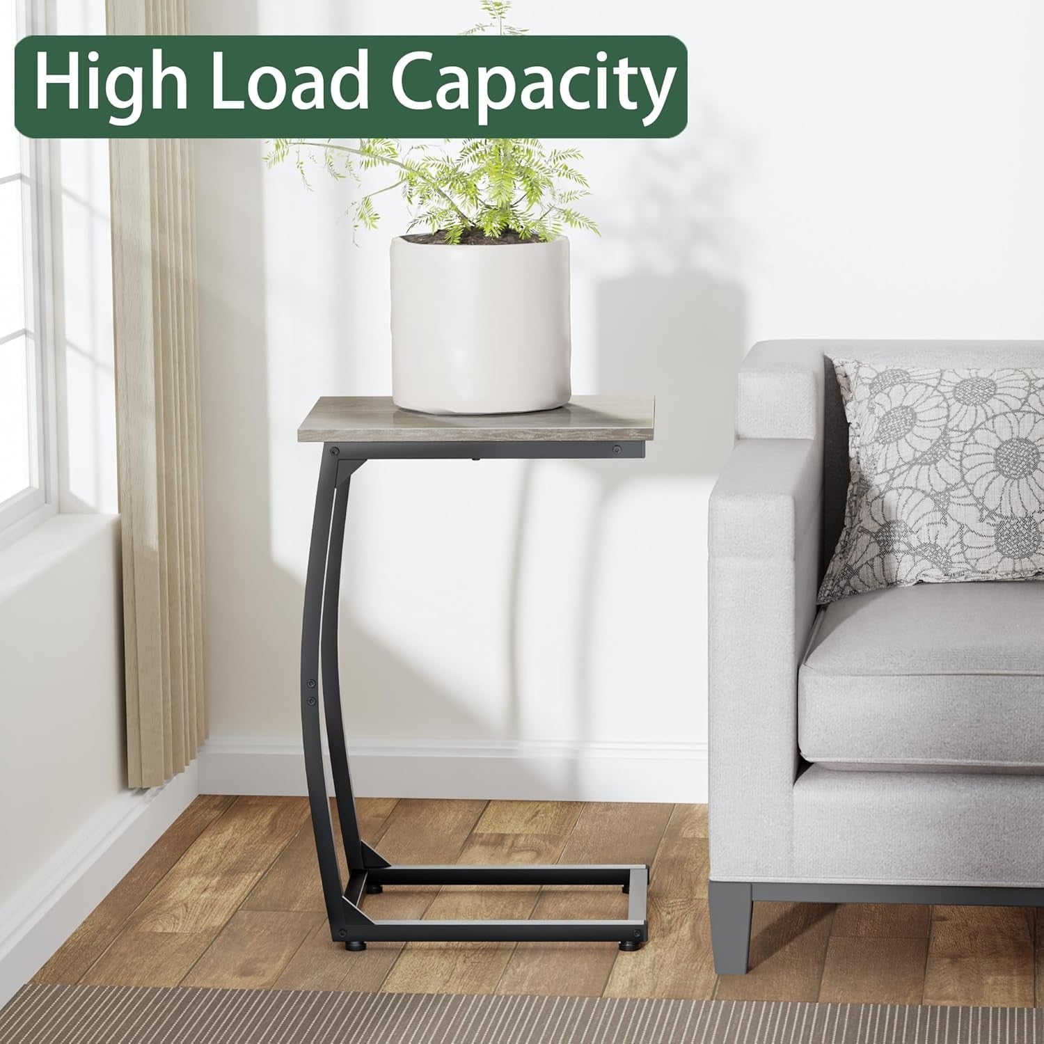 C Shaped Side Table Set of 2 Sofa TV Tray Tables Narrow Couch Snack Desk