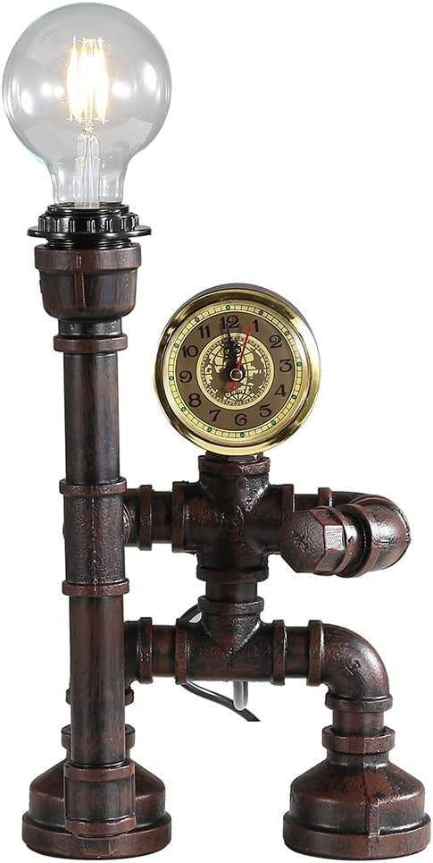 Rustic Industrial Steampunk Table Lamp Vintage Water Pipe Desk Light