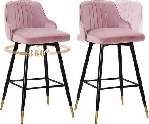 Pink Velvet Swivel Bar Stools Set of 2 – Modern Kitchen Counter Chairs