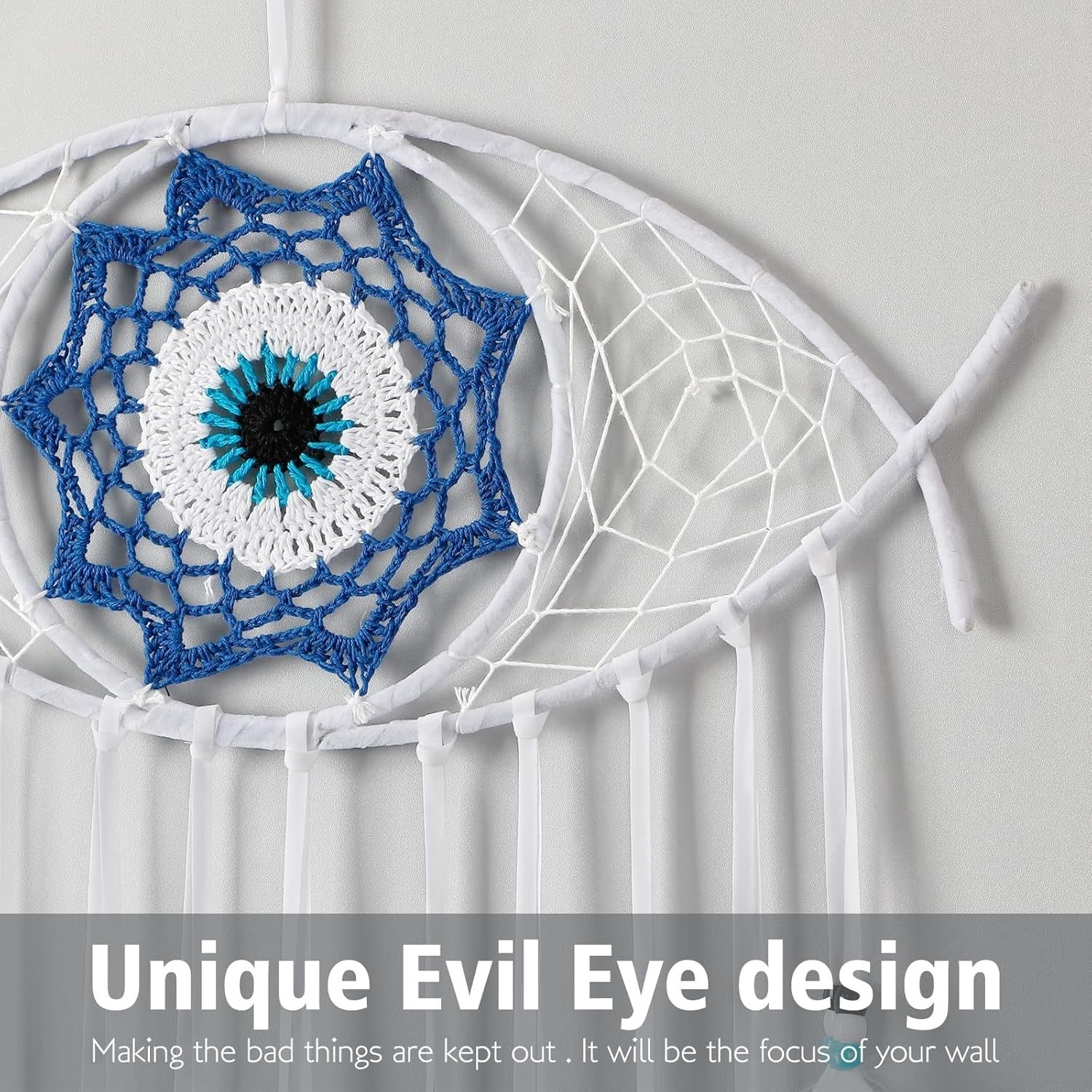 Boho Evil Eye Dream Catcher White Macrame Wall Hanging Decor