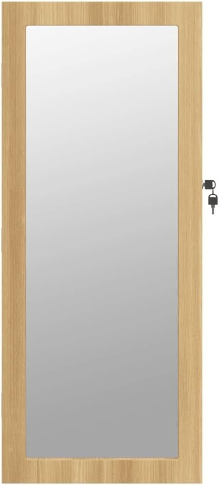 LED Wall Mounted Jewelry Cabinet Mirror Lockable Slim Storage Brown