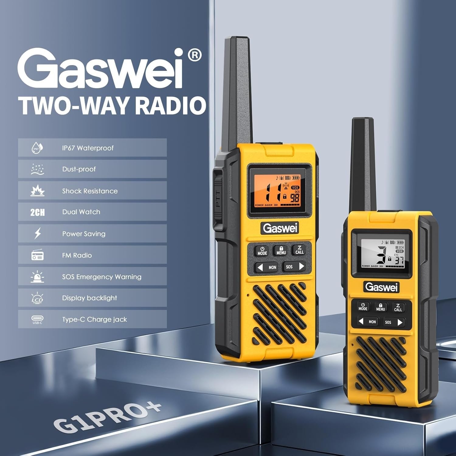 G1Pro+ IP67 Waterproof Walkie Talkies Long Range 2 Way Radio FM VOX