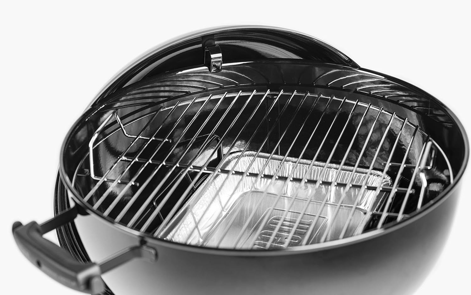 57cm Charcoal BBQ Grill with Lid Thermometer, Wheels & One-Touch Cleaning