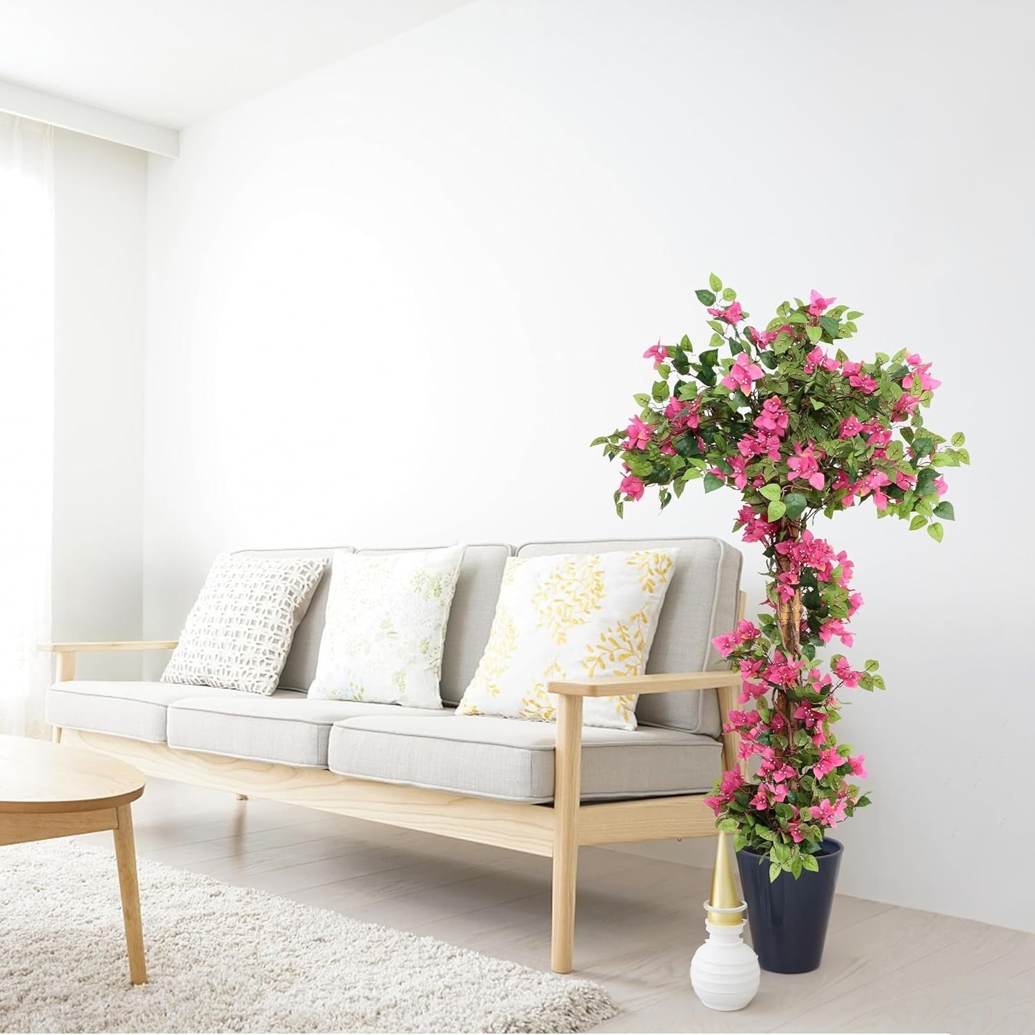 160cm Pink Bougainvillea Tree in Cement Pot Faux Flowers Indoor Outdoor Decor