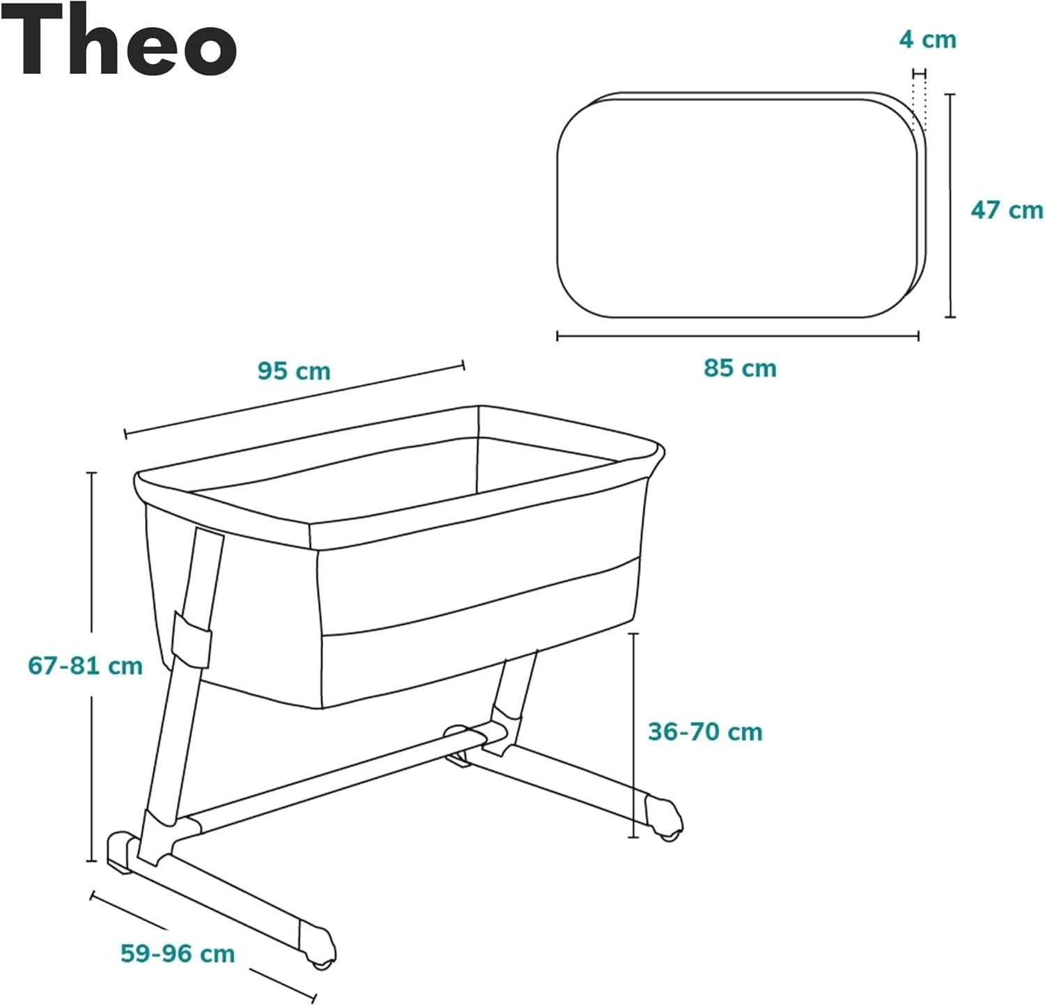 2in1 Baby Bedside Crib Adjustable Height Incline Cot with Wheels & Storage Dark