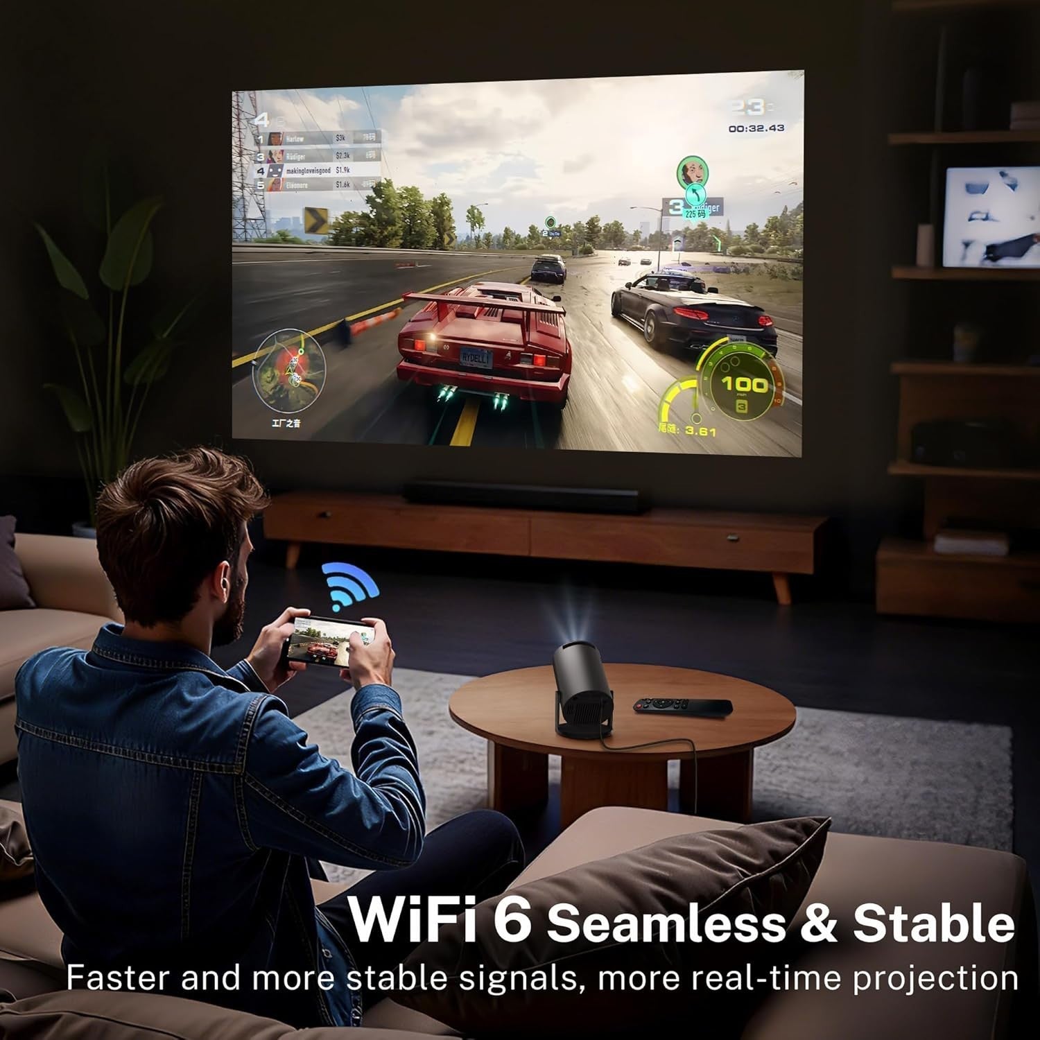 WiFi6 Android Mini Projector 1080P 4K Support 180° Bluetooth