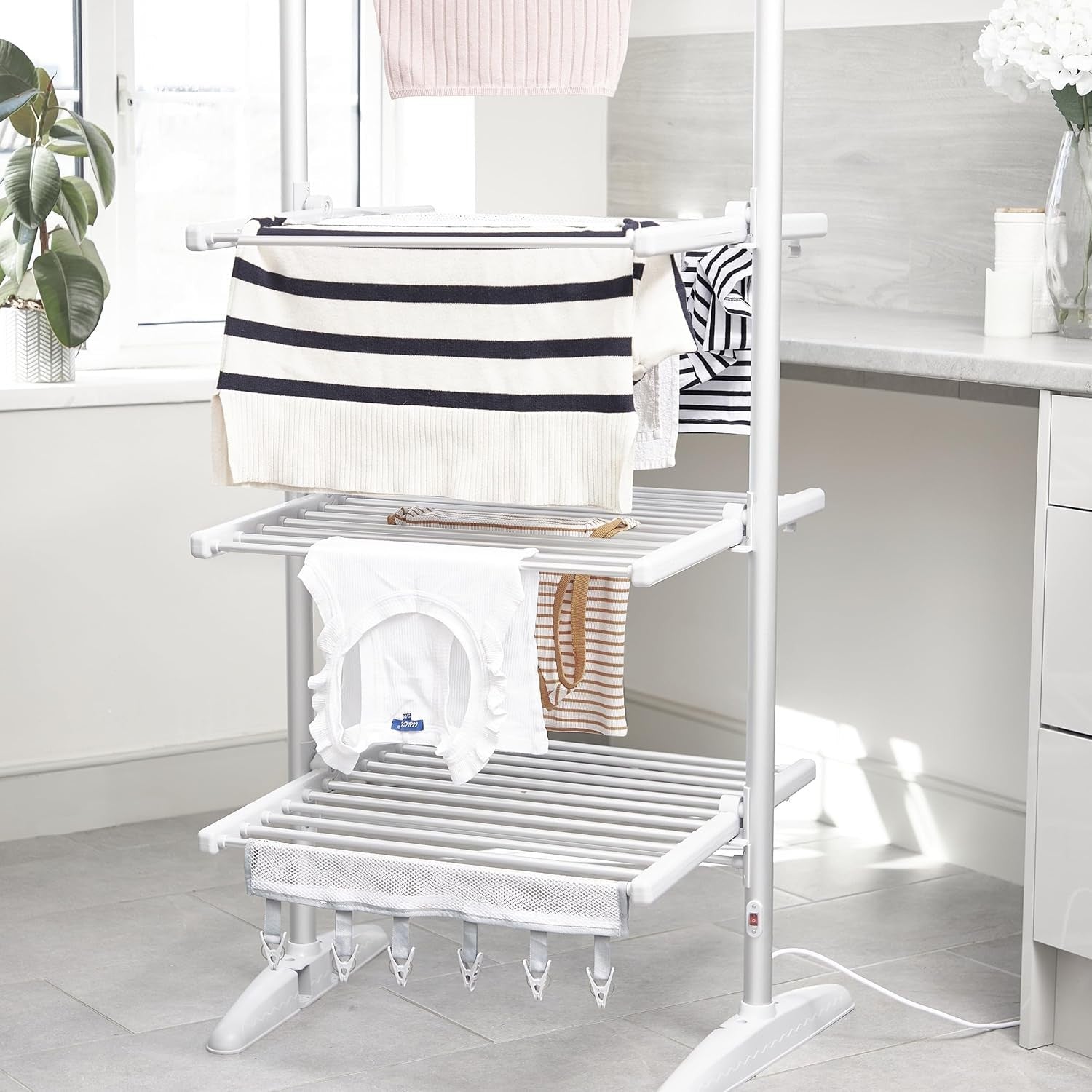Heated Clothes Airer 3 Tier Electric Drying Rack Fast Dry Indoor Foldable