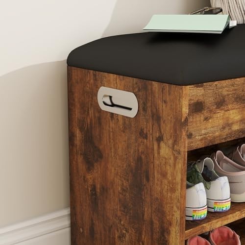 Classic Wooden Shoe Bench with Padded Seat & Hidden Storage | Entryway