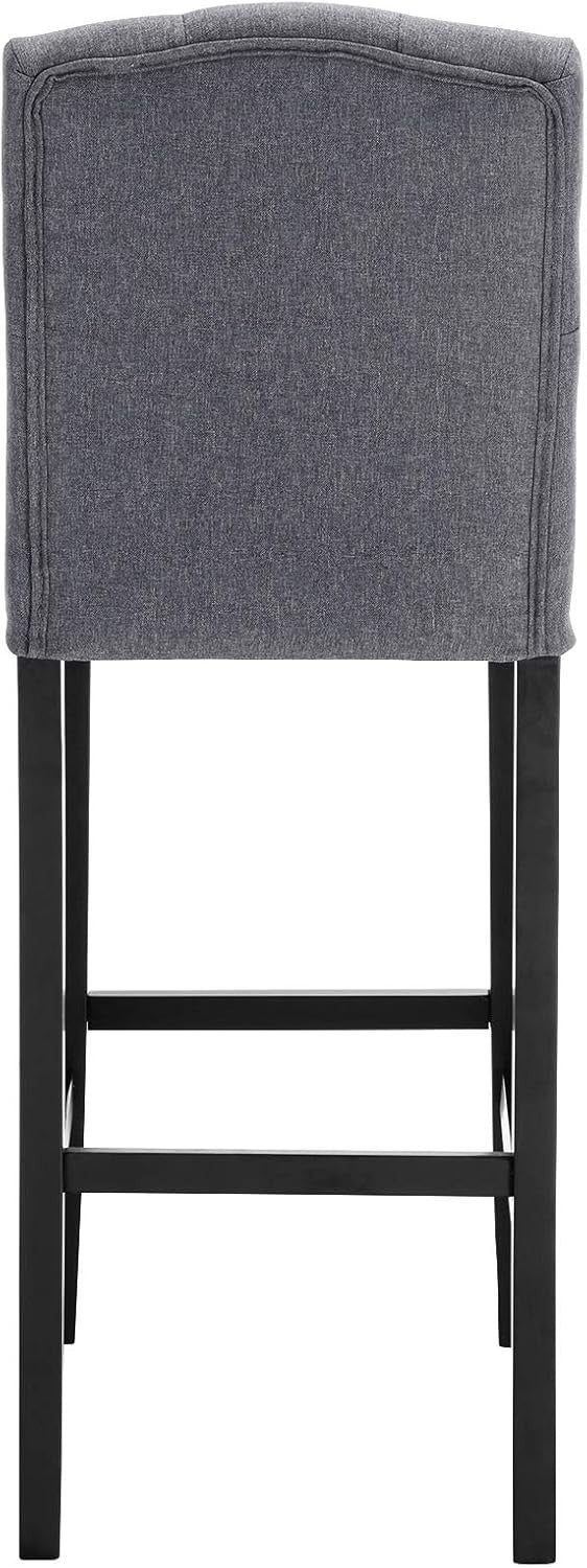 Dark Grey Bar Stool Set 2 – Linen Seat High Counter Kitchen Chairs